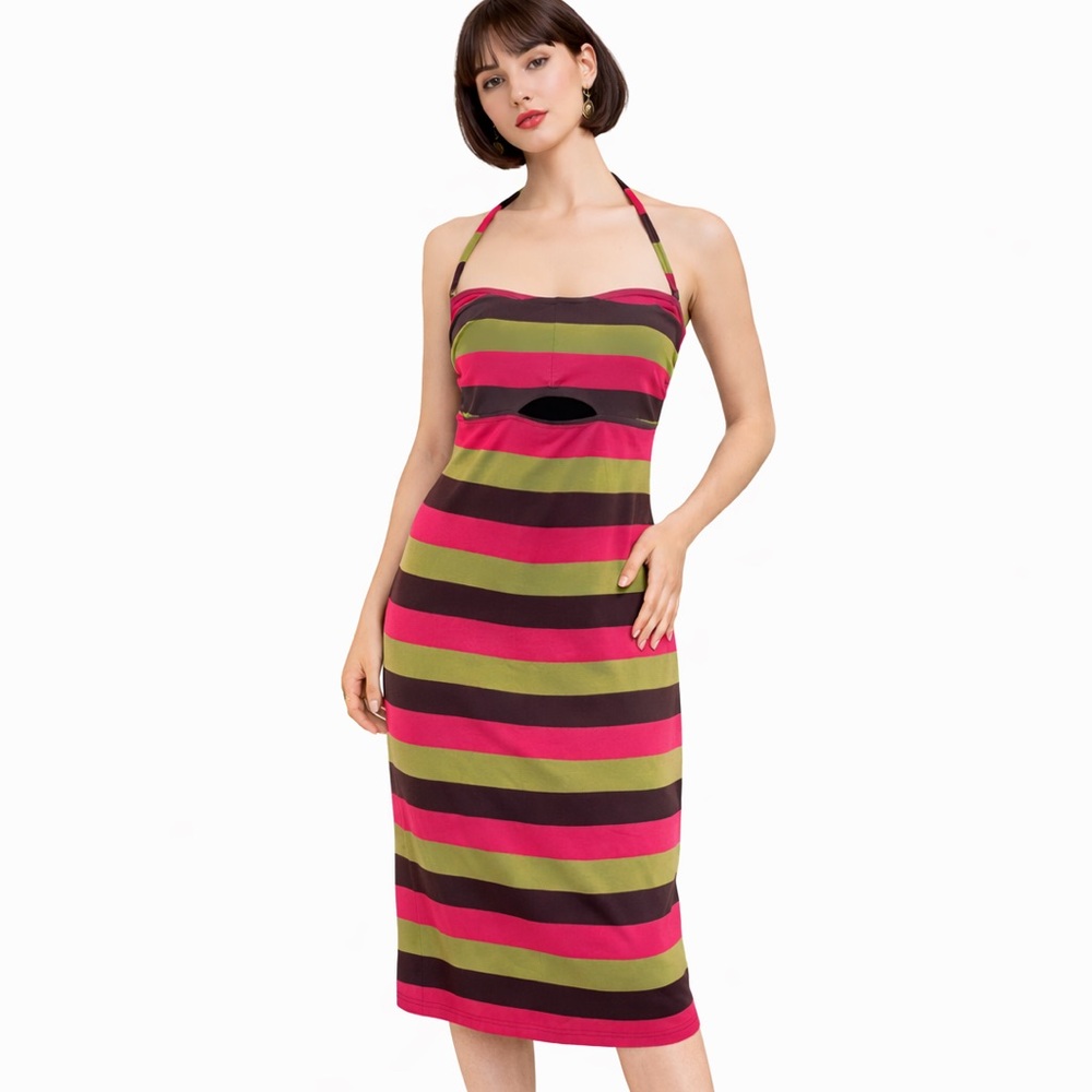 ZIMMERMANN stretchy Striped strapless Halter Dress - Pink, Green, and Brown